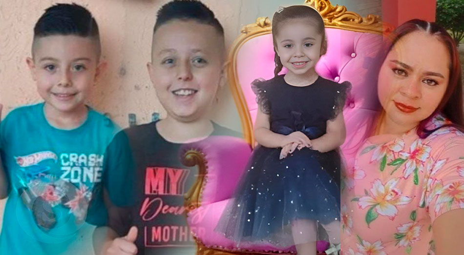 Marilyn Chacón y sus hijos Kendall, Keylor y Kristell Naomy Guillén Chacón